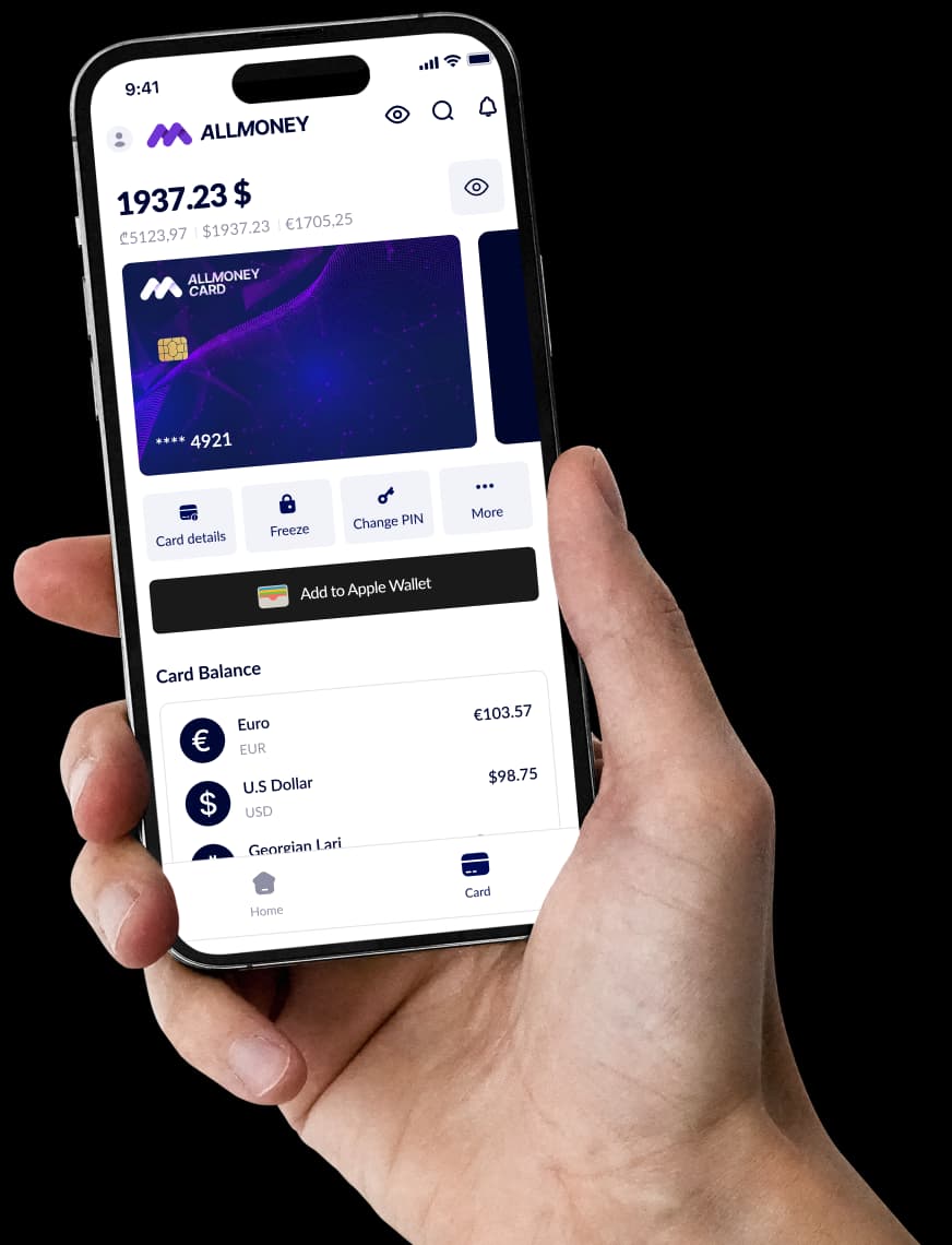 AllMoneyCard app on a phone